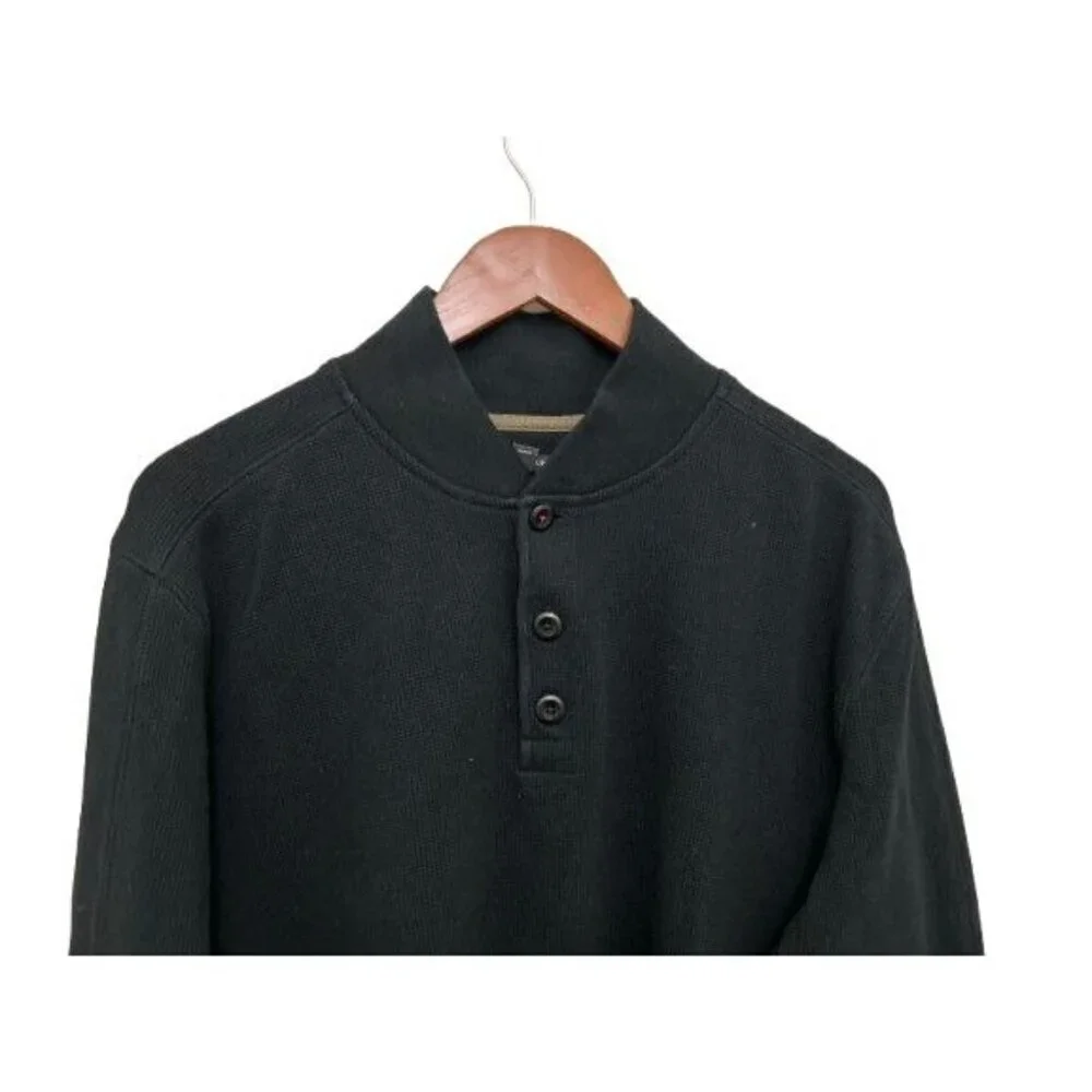Banana Republic Cotton Waffle Henley Sweater Black Size Large